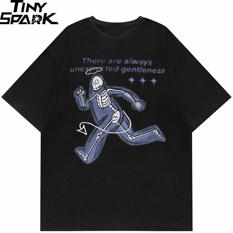

Mens TShirts Men Hip Hop Streetwear Washed Black Tshirt Running Skull Skeleton Vintage Graphic TShirt Harajuku T Shirt Cotton Tops Tees 230413, A78s280 white