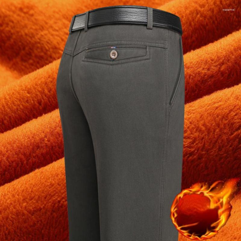 

Men's Pants Mens Winter Warm Fleece Autumn Thick Cotton Suit Pant Slacks High Waist Straight Loose Bland Solid Business Casual YYQWSJ, Black fleece