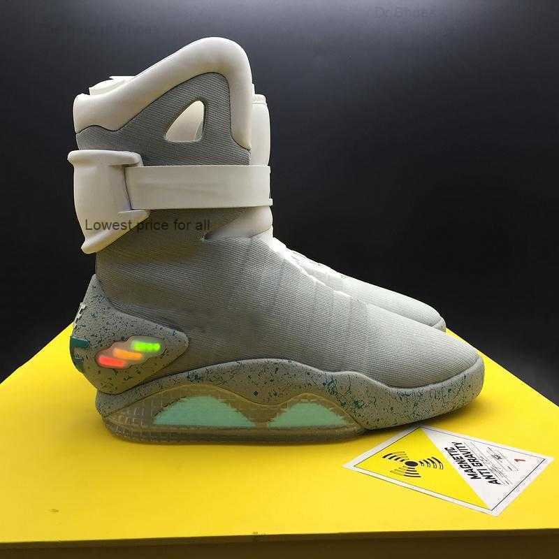 

2023 Basketball Shoes Marty Mcfly Grey Boots Led Lights 'S Glow With Yellow Box Authentic Air Mag Back To The Future Lighting Mags In The, Men us9.5=uk8.5=eur43