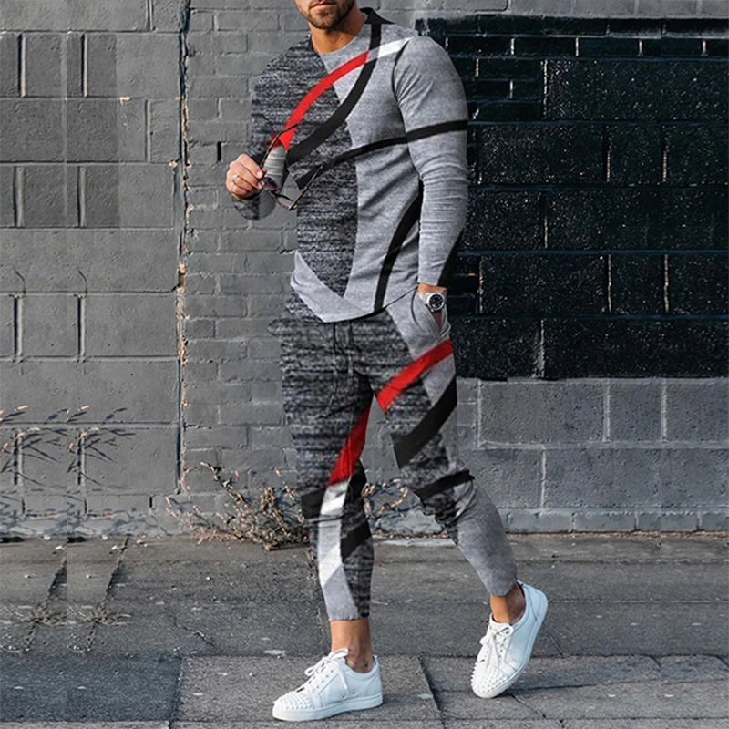 

Men's Tracksuits Men Tracksuit Spring Oversized Set Print Long Sleeved T-shirtTrousers Jogger Sportswear Casual Streetwear 2 Piece Suit 230412