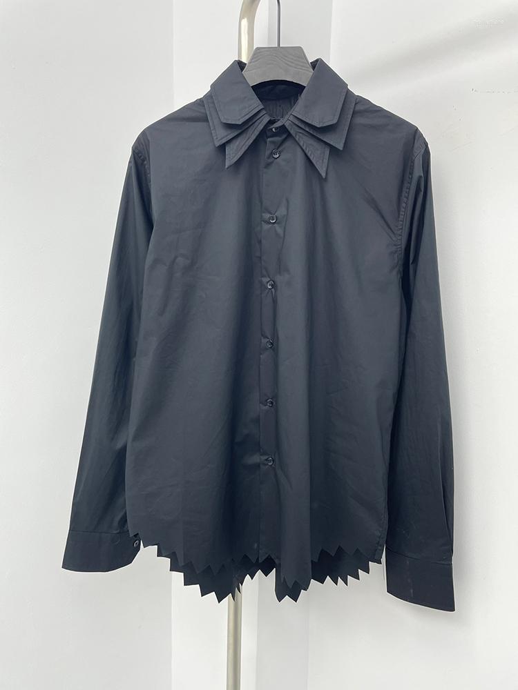 

Men' Casual Shirts Men' Original Three-layer Lapel Design Luxury Long-sleeved Shirt Serrated Edge High Quality Blouse, Black
