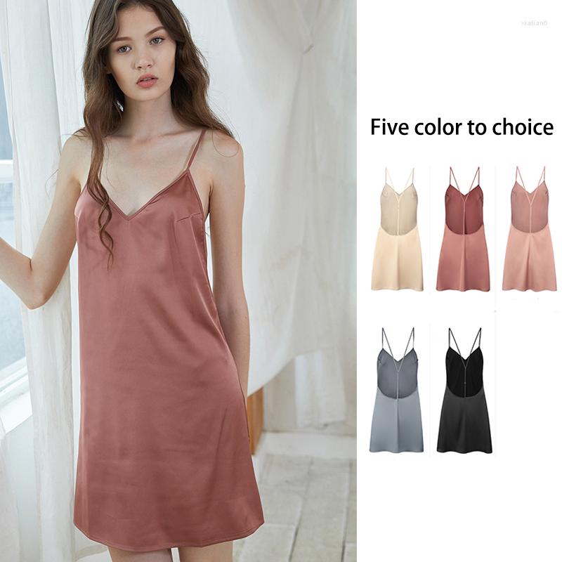 

Women' Sleepwear BALALOUM Arrivals Women Sexy Summer Spaghetti Strap Nightgowns Nightdress Smooth Silk Female Lingerie Pink Black, Champagne