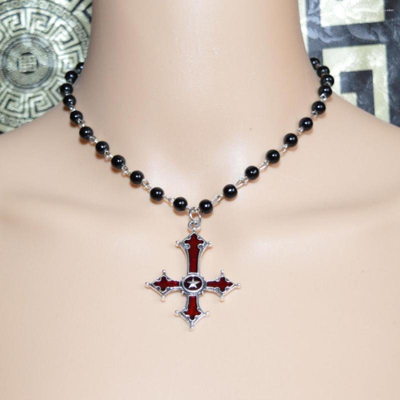 

Choker Gothic Vampire Cross Charm Necklace For Women Mystery Pagan Witch Jewelry Accessories Gifts Goth Rosary Pendant