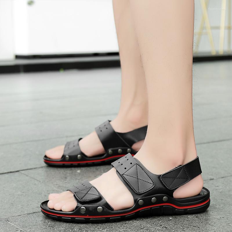 

Sandals Men 2023 Summer Trend Breathable Leather Casual Fashion Flats Beach Soft Shoes For Big Size, Auburn