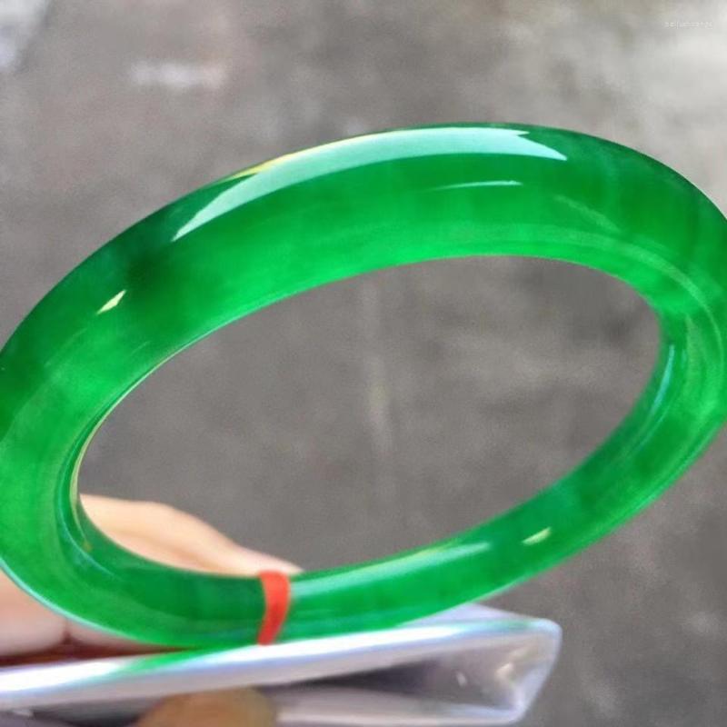 

Bangle Myanmar Natural A Goods Yang Green Jade Jadeite Seed Floating Flower Concubine Round Bar Transparent Bracelet Jewelry
