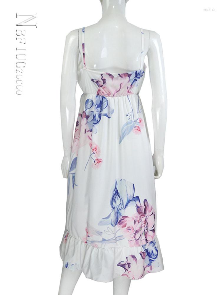 

Casual Dresses Floral Printed Ruffles Elegant Pregnancy Maternity Dress, White