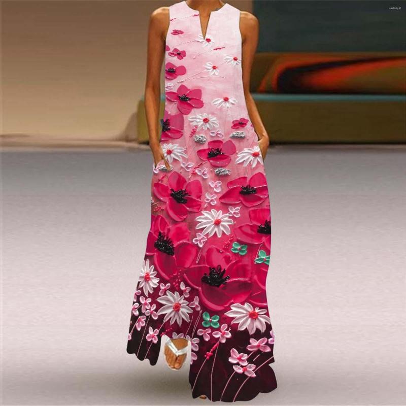 

Casual Dresses Dress Size Maxi Floral Ladies Vest Women Kaftan Beach Boho Summer Women, Yellow