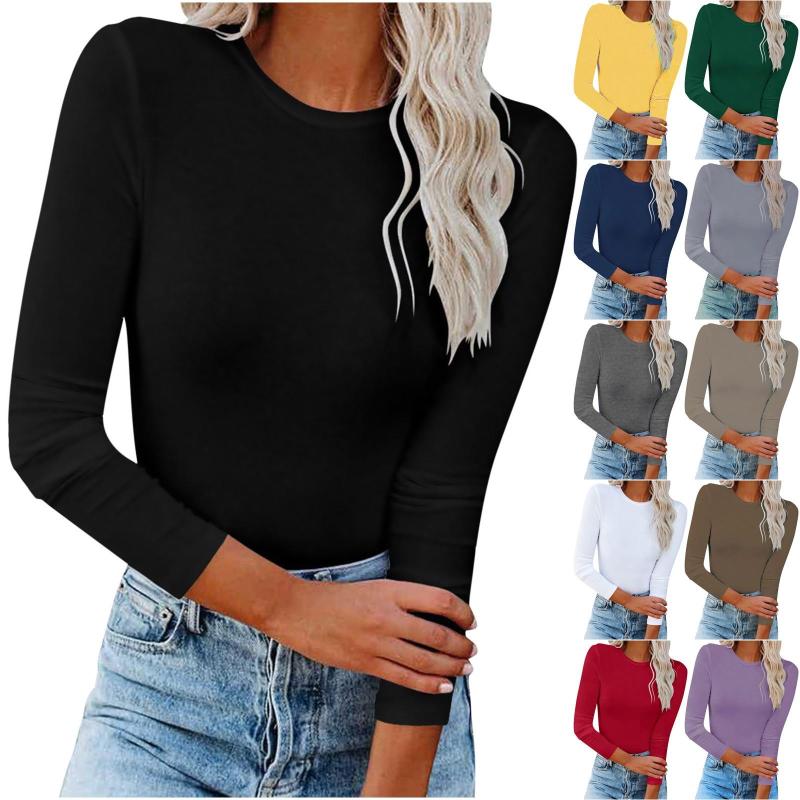 

Women's Blouses Long Sleeve Shirts Slim Fitted Casual Layer Tee Tops Korean Fashion Women Female High Street And, Dark grey