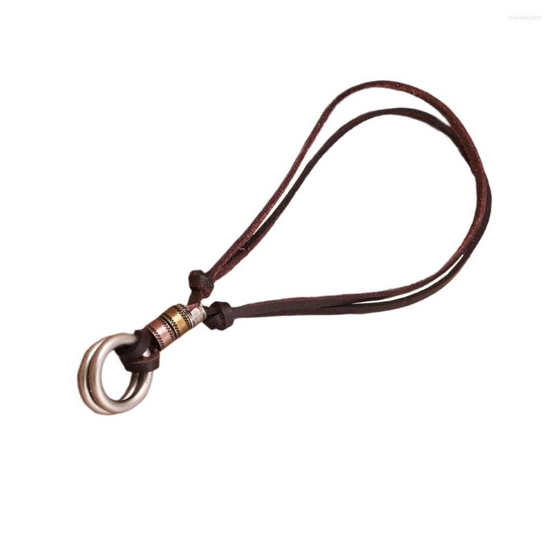 

Pendant Necklaces Dual Ring Necklace Fashionable Hanging Adjustable Decorative Unisex Antique Electroplate Leather Jewelry