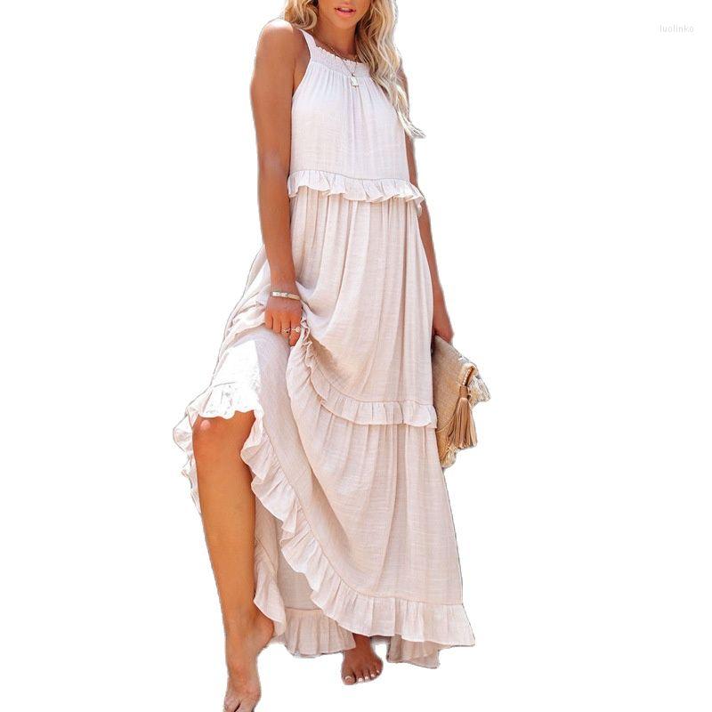

Casual Dresses 2023 Summer Women's Dress Irregular Cake Skirt Sleeveless Floor Holiday Girl Vestidos Female