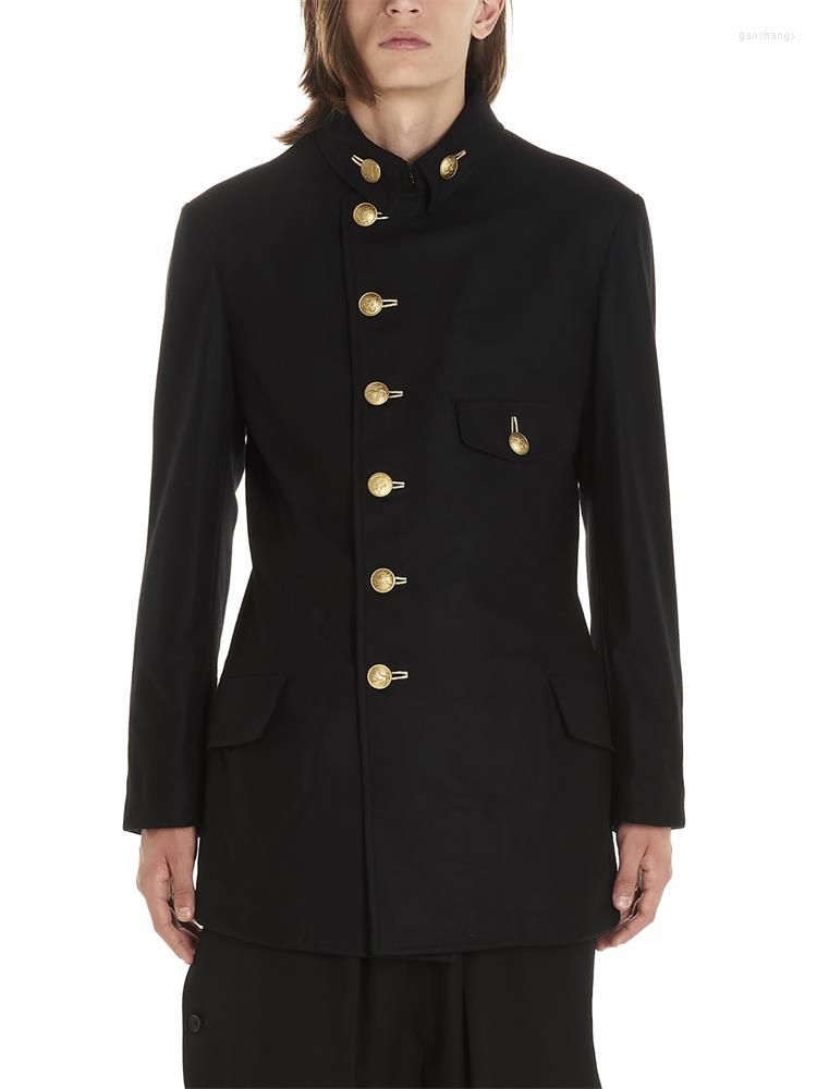 

Men' Suits Gold Buckle Single Breasted Military Uniform Black Italian Men' Suit