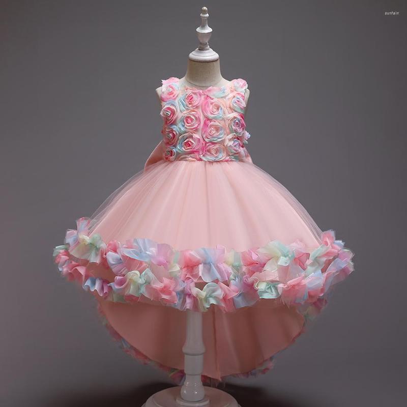 

Girl Dresses Kids Flower Sleeveless Tail Dress Color Lace Birthday Party First Communion Costume 3-10 Yrs Old Children Christmas Clothes, Blue