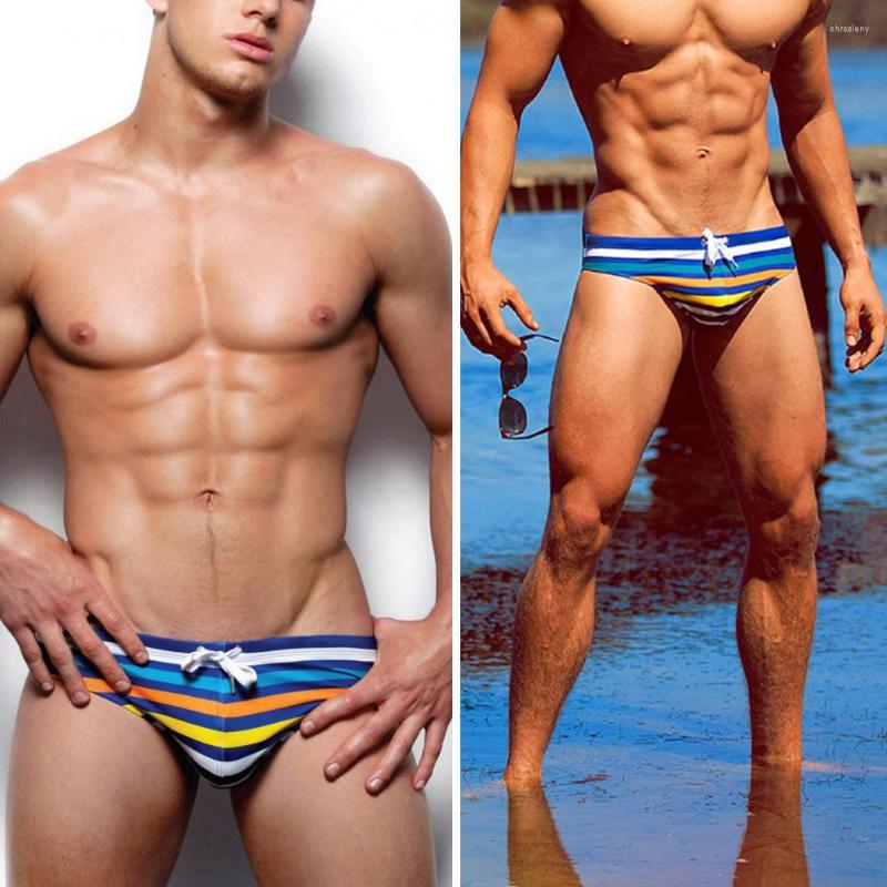 

Underpants Men's Sexy Fashion Striped Print Summer Beach Holiday Triangle Swimwear Shorts Tanga Swimsuit String Porno Bikini Bath Trunk, Stripe