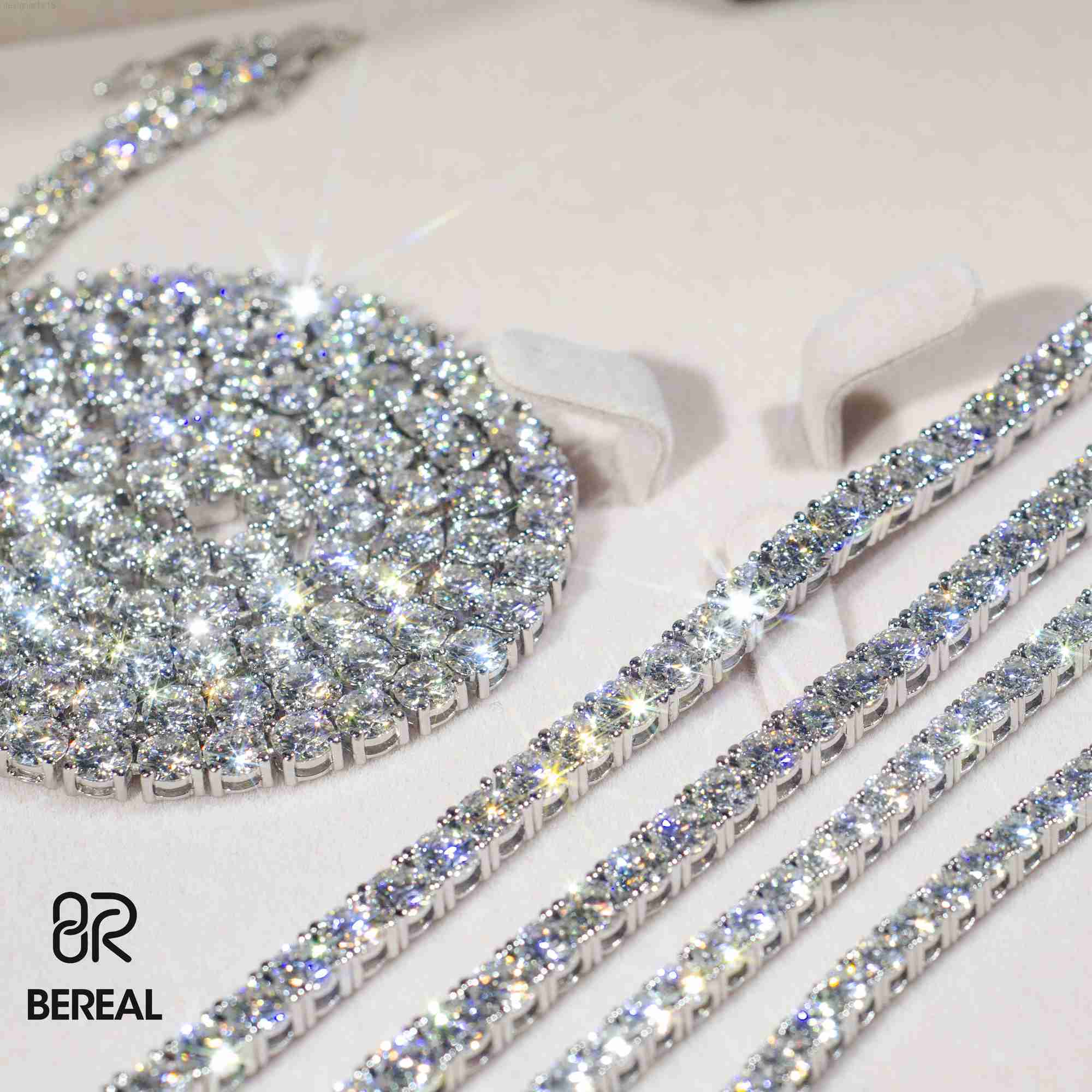 

Factory Price in Stock 5mm Vvs Moissanite Diamond Tennis Chain 925 Silver Hip Hop Necklace Bracelet Set for Women Men Jewelry