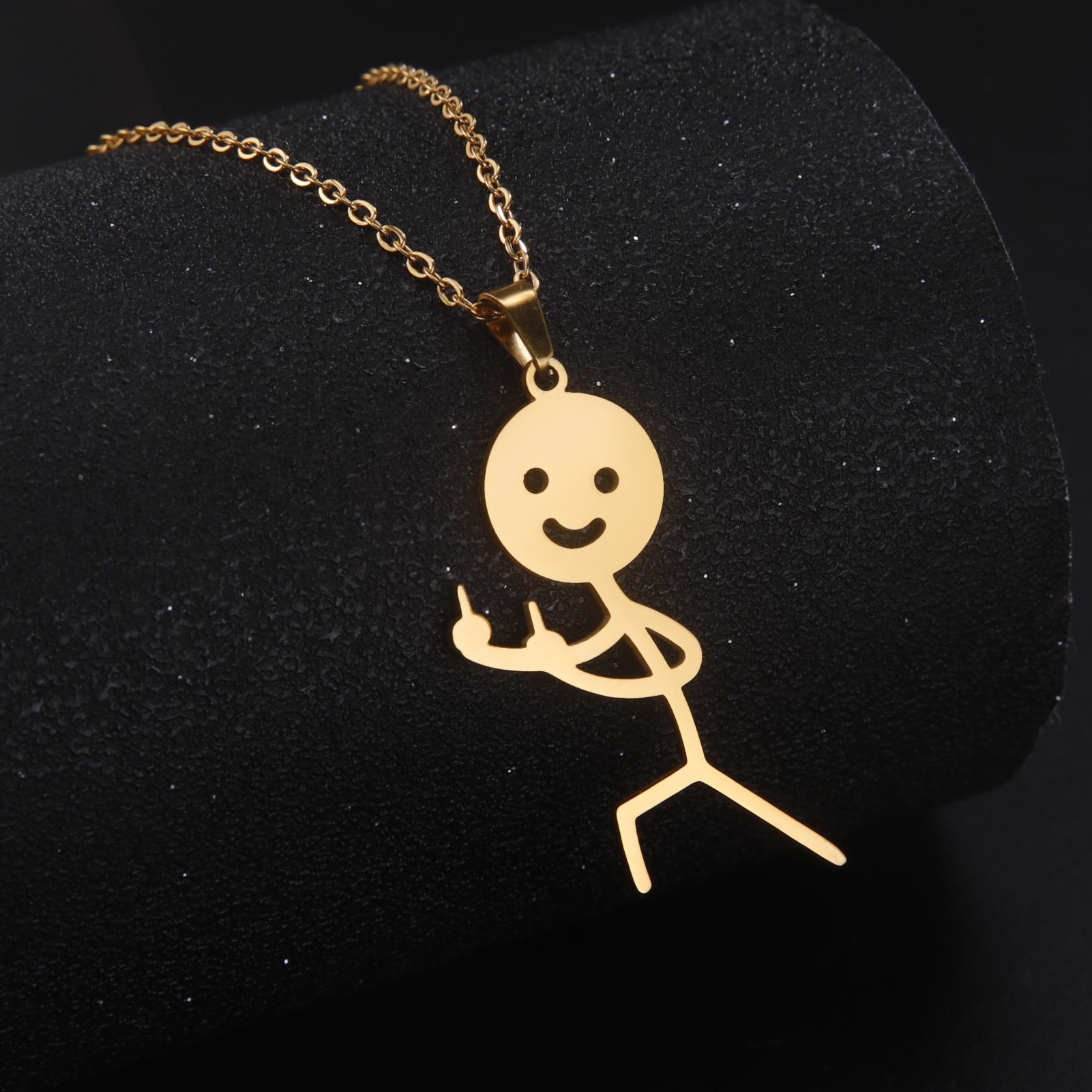 Tiny Matchstick Man Middle Figure Necklace Jewelry Horse Stance Portray Charm Stainless Steel Funny Doodle Guy Image Chain Gifts for Friends-image-858512166