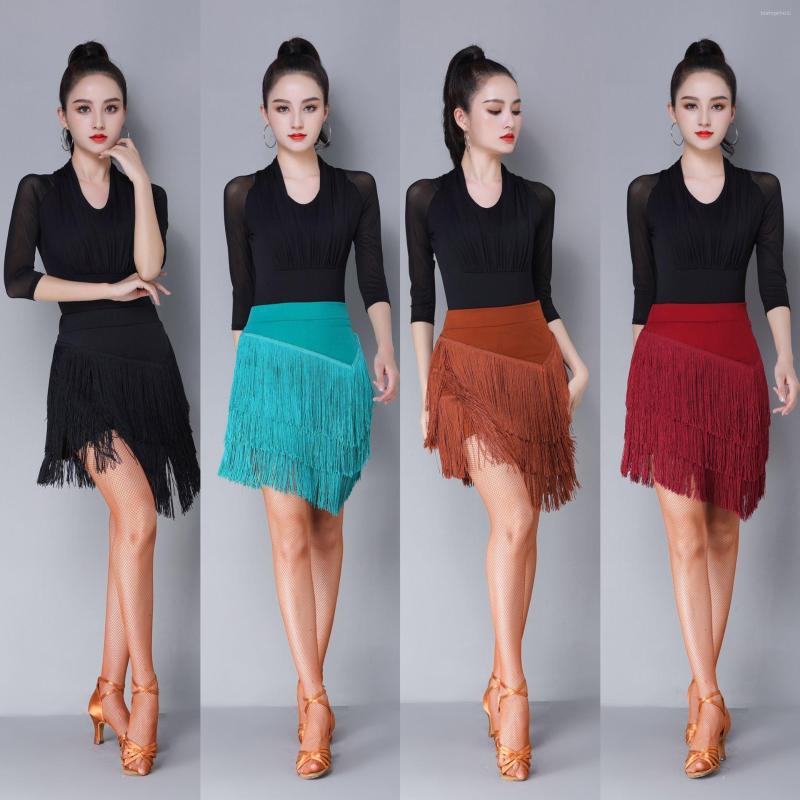 

Stage Wear Sexy Latin Dance Skirt Women Chacha Samba Tango Layers Tassels Fringes Dresses Competition Performamnce Salsa Lady Costume, Black skirt