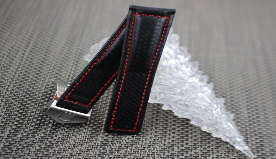 

Watch Band Carbon Fiber Watch Strap with Red Stitched Leather Lining Stainless Steel Clasp watchband for Tag6037524