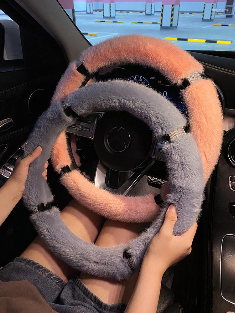 

Steering Wheel Covers Plush Winter Autumn Comfortable Soft Anti-skid Protective Fashion Diamond Car Cover Handlebar