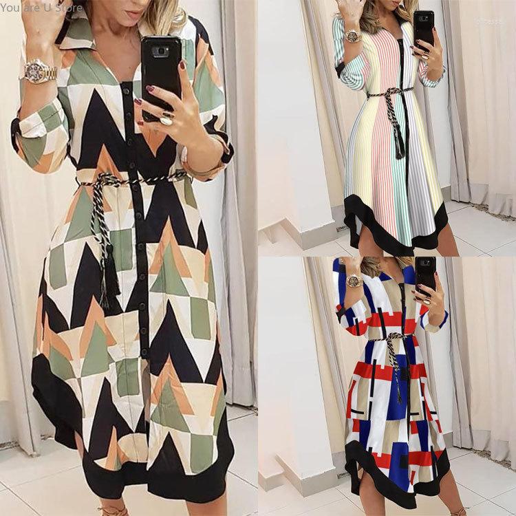 

Casual Dresses Long Sleeve Elegant Women Style Lapel Irregular Dress Ladies 2023 Summer