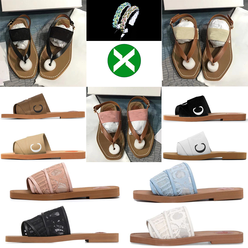 

designer slippers wood Slipper Women sucffs Woody Mules Straw Flat Summer Beach Slides White Black Canvas Bordered Embroidery womens Outdoor Sandals size 35-42