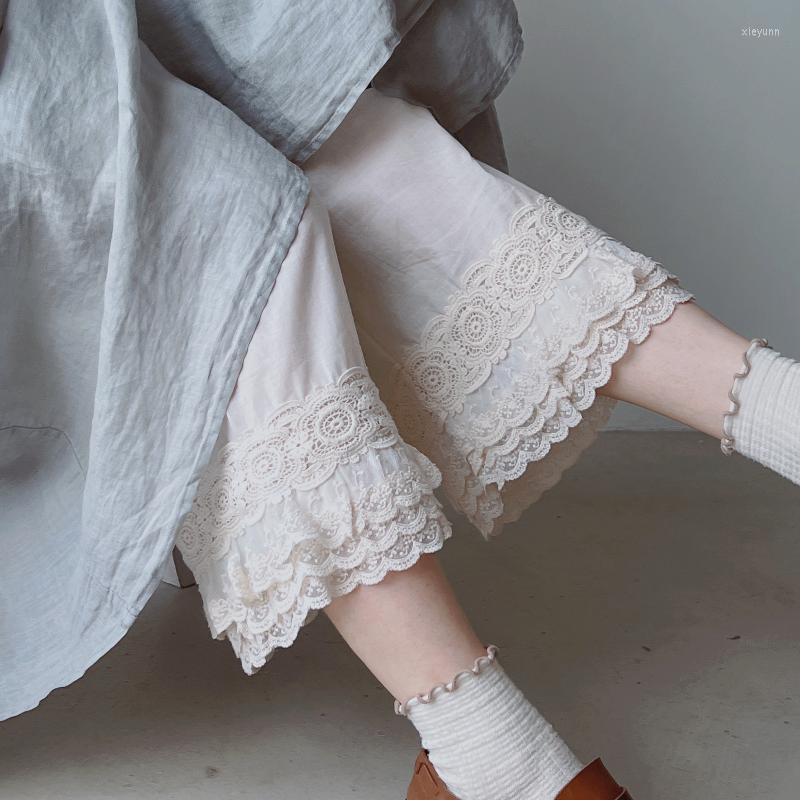 

Women's Pants Mori Girl Wear Well With Elastic Waist Slim Soft Loose Straight Cotton Casual Lace, Beige