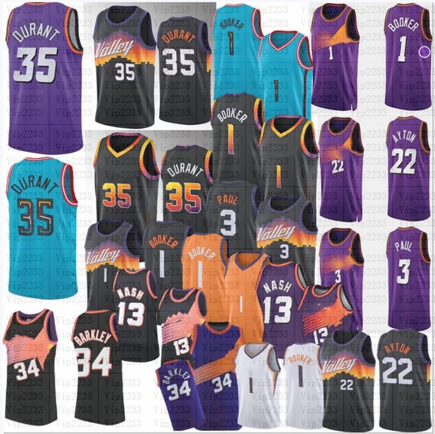 

Kevin Durant Devin Booker Chris Paul Basketball Jerseys Deandre Ayton Steve Nash Charles Barkley 2022 2023 City Blue Shirt Purple Jersey 1 3 35 34 13, As