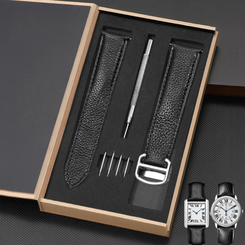 Bands de montre pour réservoir London Lichee Pattern 23 mm Men de cuir authentique Femmes Femmes Solide en acier inoxydable Boucle souple Soft Wa