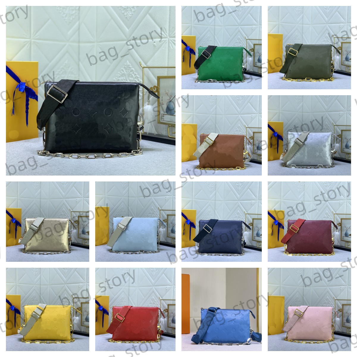 

Women Coussin PM Shoulder Bag Clutch Underarm Bags Monograms Embossed Detachable Chain Handbag Wide Adjustable Strap Designer Crossbody Bag Multi Color