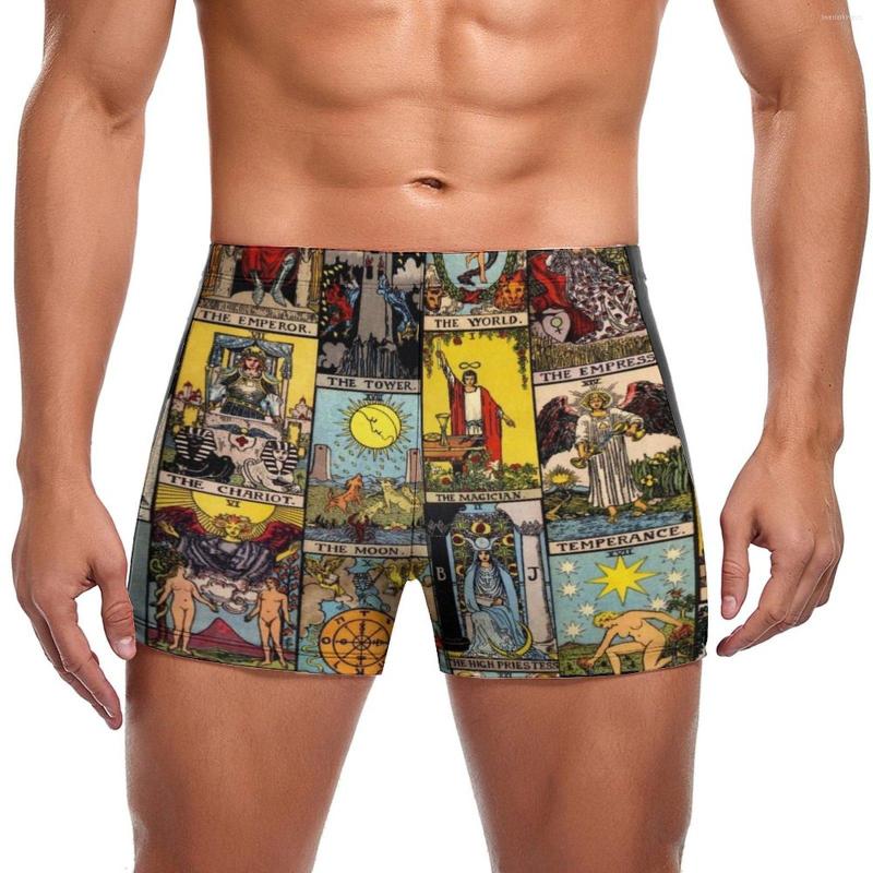 

Men' Swimwear Vintage Moon Swimming Trunks Tarot Art Collage Quick Dry Print Swim Boxers Plus Size Pool Man, Style-15