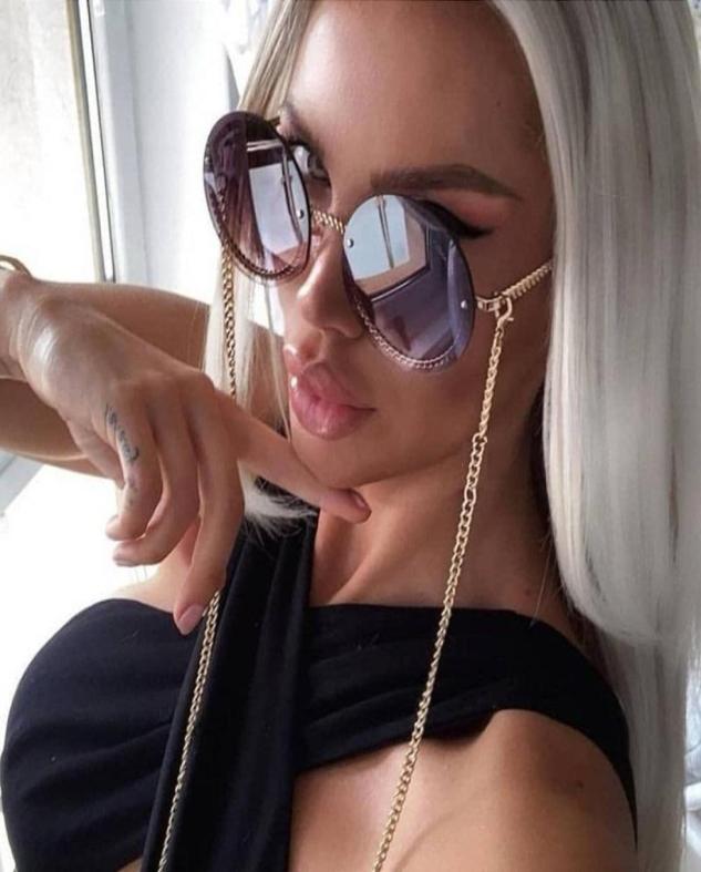 

Trend Luxury Round Sunglasses Women Men Purple Shades Brand Designer Rimless Sun Glasses Pearl Chain Decoration For Female8741135