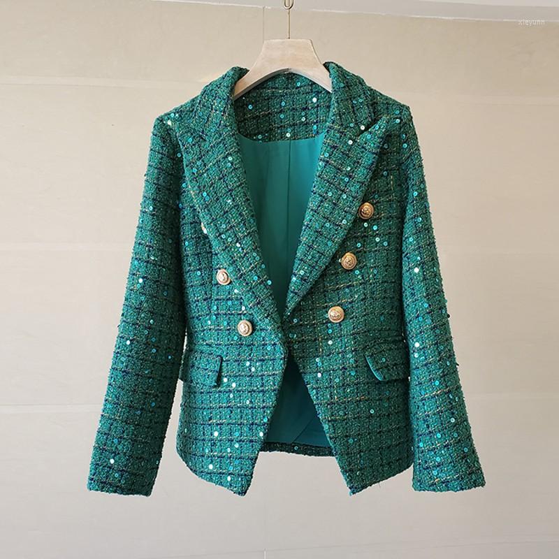 

Women' Jackets Arrival Runway Double Breasted Suit Luxury Tweed Women' Coat Green Sequins Jacket Female Outerwear Casacos, Picture color