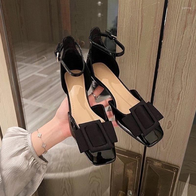 

Dress Shoes Square Toe Mid Heels Women Sandals 2023 Summer Designer Party Fad Pumps Slides Slippers Mujer Zapatillas, Black