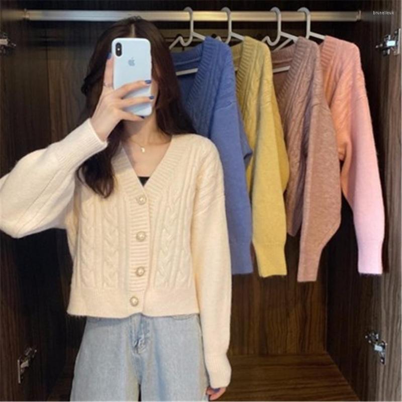 

Women' Knits Loose Soft Buttons Knitted Jackets Sweater Cardigan Tops 2023 Korean Fashionable Women Casual Cardigans Long Sleeve V Neck, Pink