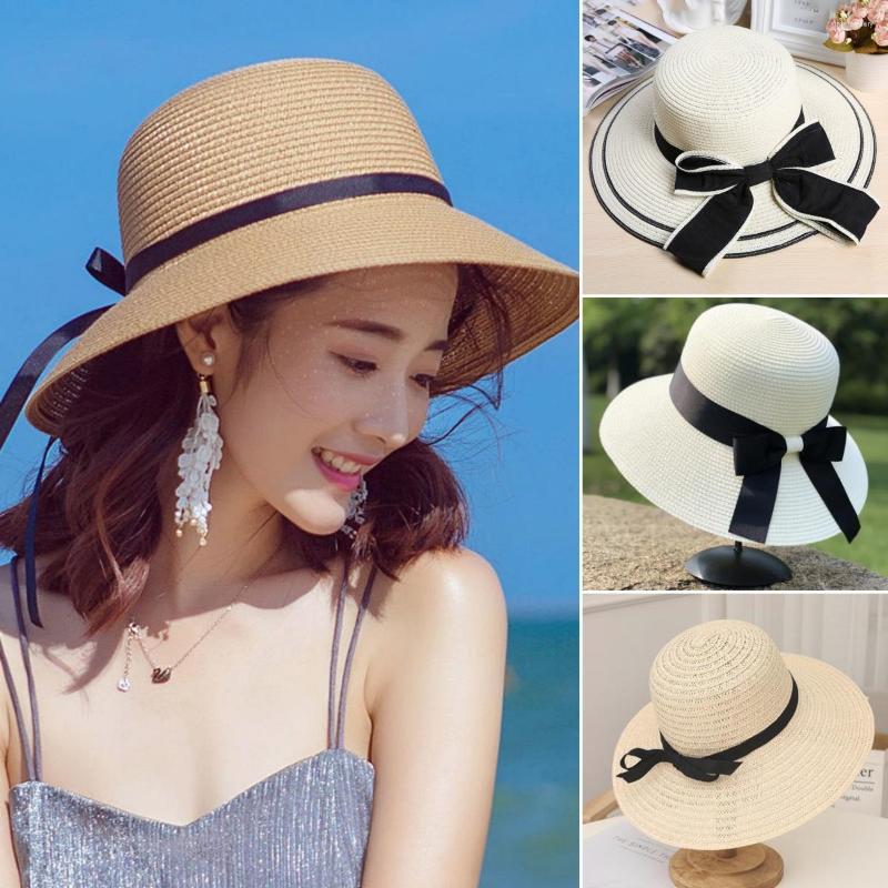 

Wide Brim Hats Fashion Girls Straw Hat Women Foldable Beach Sun UV Protect Travel Cap Summer Lady Female Gift, Hollow khaki