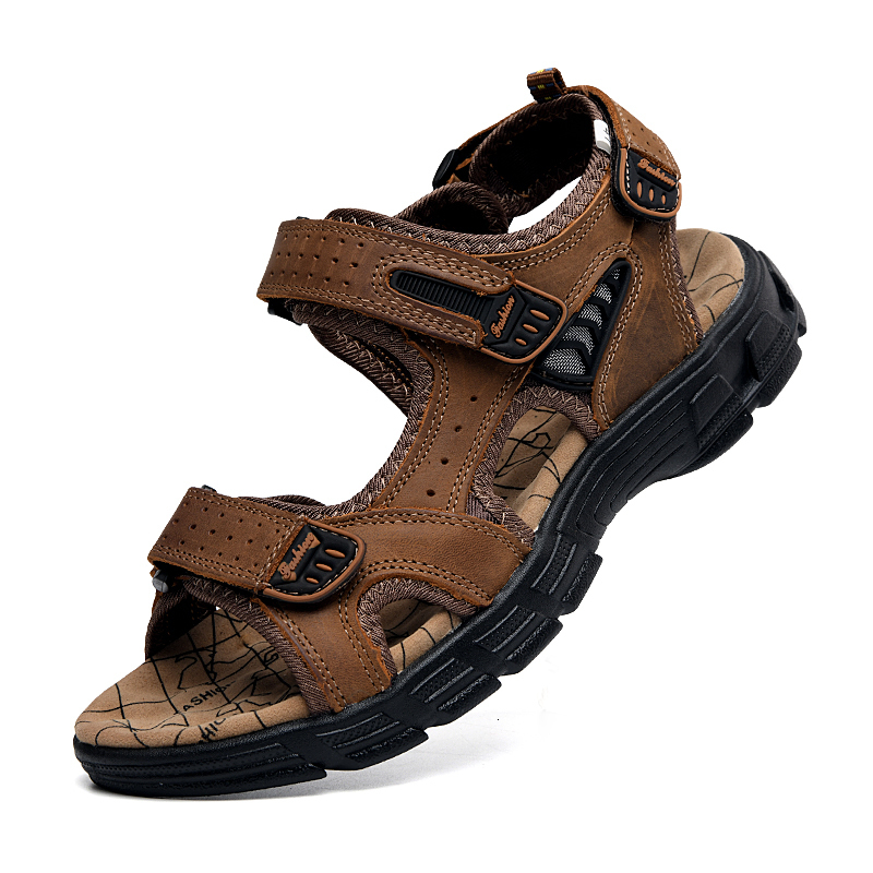 

Sandals Brand Classic Mens Sandals Summer Genuine Leather Sandals Men Holidays Outdoor Casual Shoes Men Sandal Beach Size 38- 230413, Darkbrown