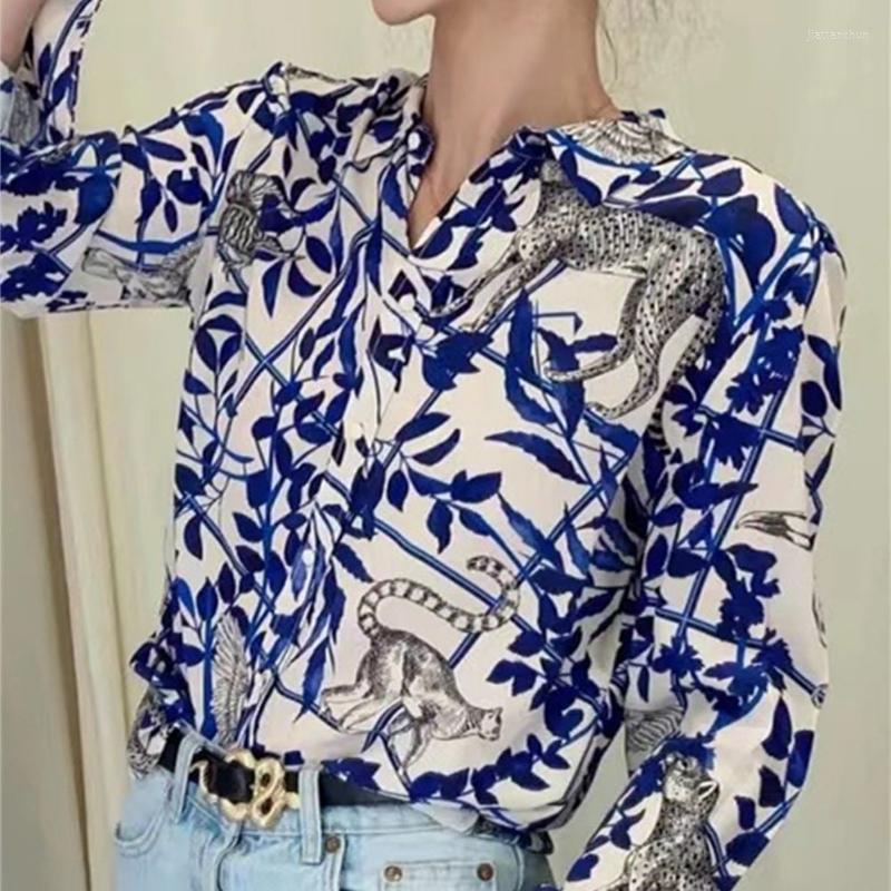 

Women' Blouses Lapel Shirt Women Random Animal Floral Print Loose Long Sleeve, Green