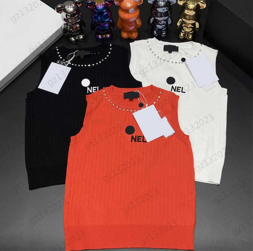 

Embroidery Tanks Camis Luxury Hot Drill Decoration Crewneck Sleeveless Vest Top Vertical Stripes Embellished Slim-fit Version Elastic Tops Women Clothing 1970, 22