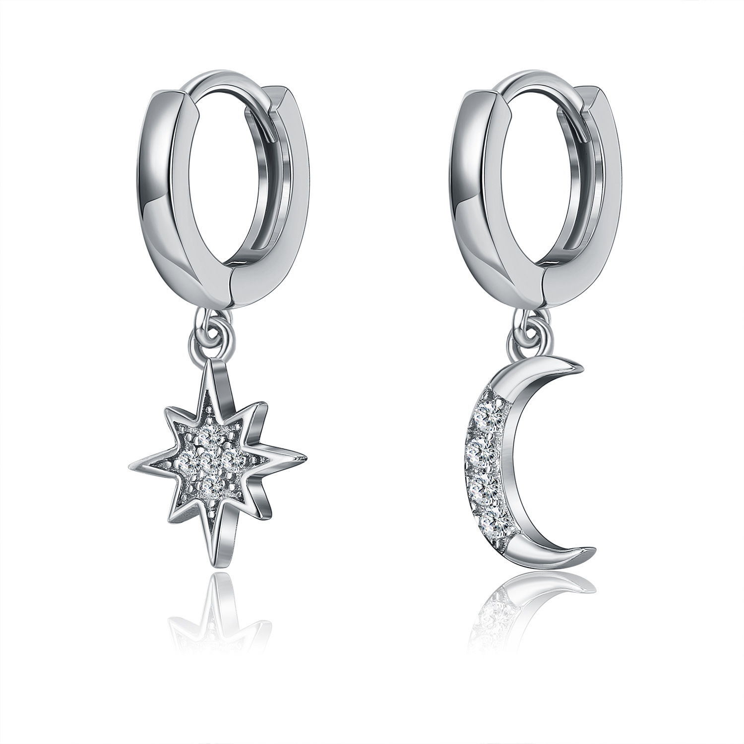 Dangle Chandelier S925 Sterling Silver Stud Earrings Creative Fashion Exquisite Zircon Ladies Ear Studs Pendant Star Moon Jewelry Earring Kofo 23041