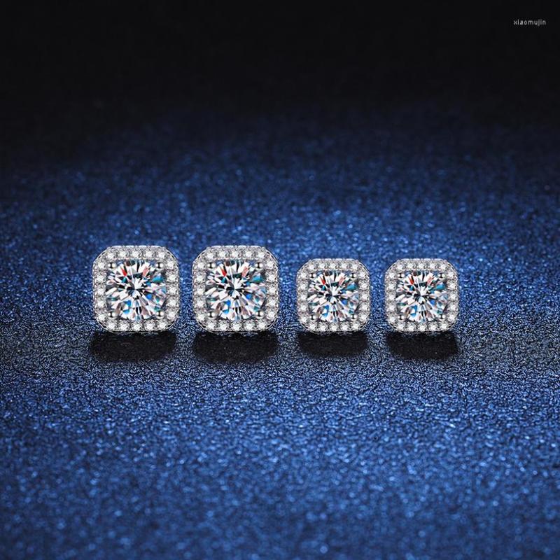 

Stud Earrings S925 Sterling Silver Female Moissanite Fine Deluxe Square Package 1 Carat Diamond