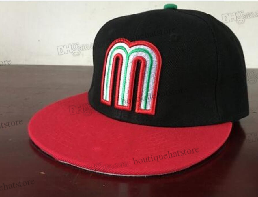 

2023 Men's Letter M Flat Full Size Closed Caps Black Red Mexico Baseball Hip Hop Classic Sports All Team Vintage Gray Color SD Fitted Hats In Size 7- Size 8 AP12-06, 03