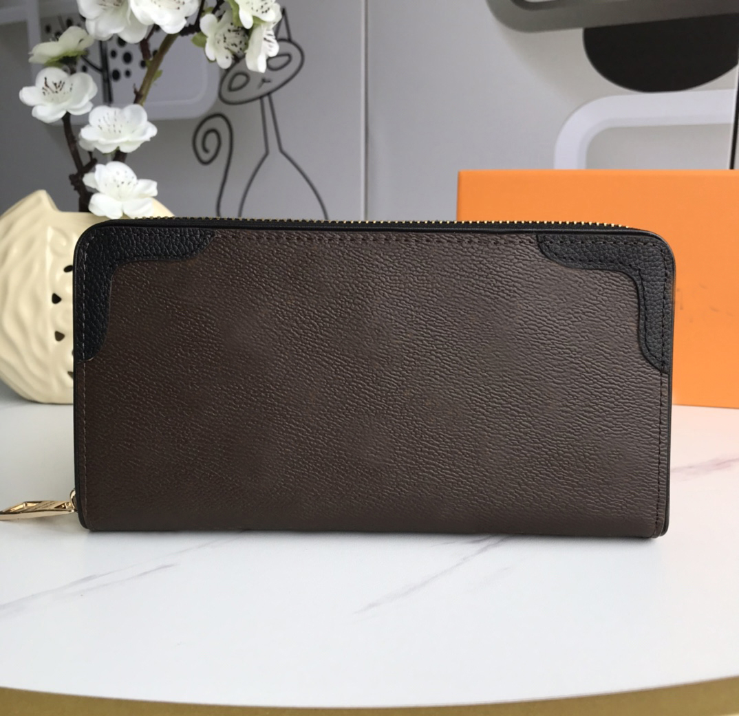 

Fashion designer womens wallets luxury zipper purses high-quality brown flower letter credit card holders ladies long slim money clutch bag with box, 61867#brown monogrames
