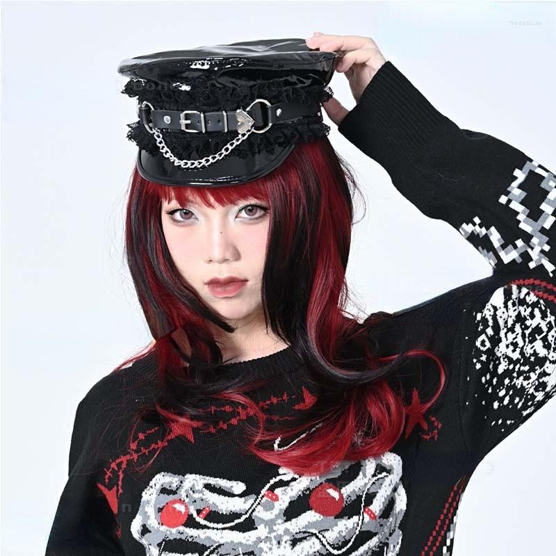 

Berets Mik Column Harajuku Punk Cross Metal Chain Women's Winter Warm Casual Hat Rock Gothic Black Bean Street Dress