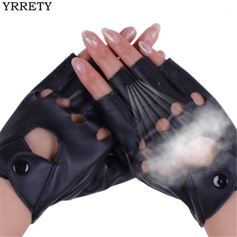 

Five Fingers Gloves YRRETY Fashion Half Finger Driving Women Solid Rock PU Leather Spring Breathable Fingerless For Black Color