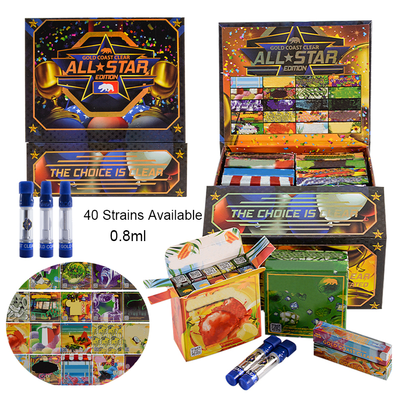 

GCC All Star Holidaze Edition Gold Coast Clear Atomizers Vape Cartridges With Box Packagings 0.8ml Dab Pens Glass Tanks Ceramic Coils 510 Thread Wax Vaporizers E Cigs