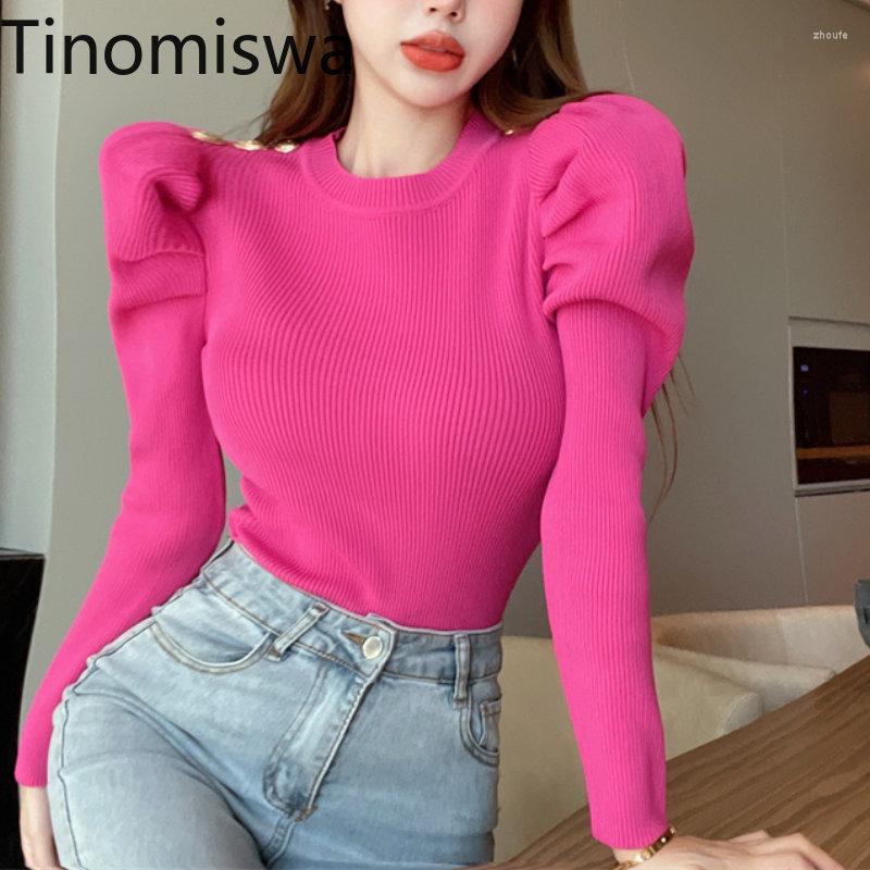 

Women's Sweaters Tinomiswa O-neck Puff Sleeve Pullovers Women Solid Color Simple Slim Fit High Street Fashion Korean Basic Sueter Mujer, Black