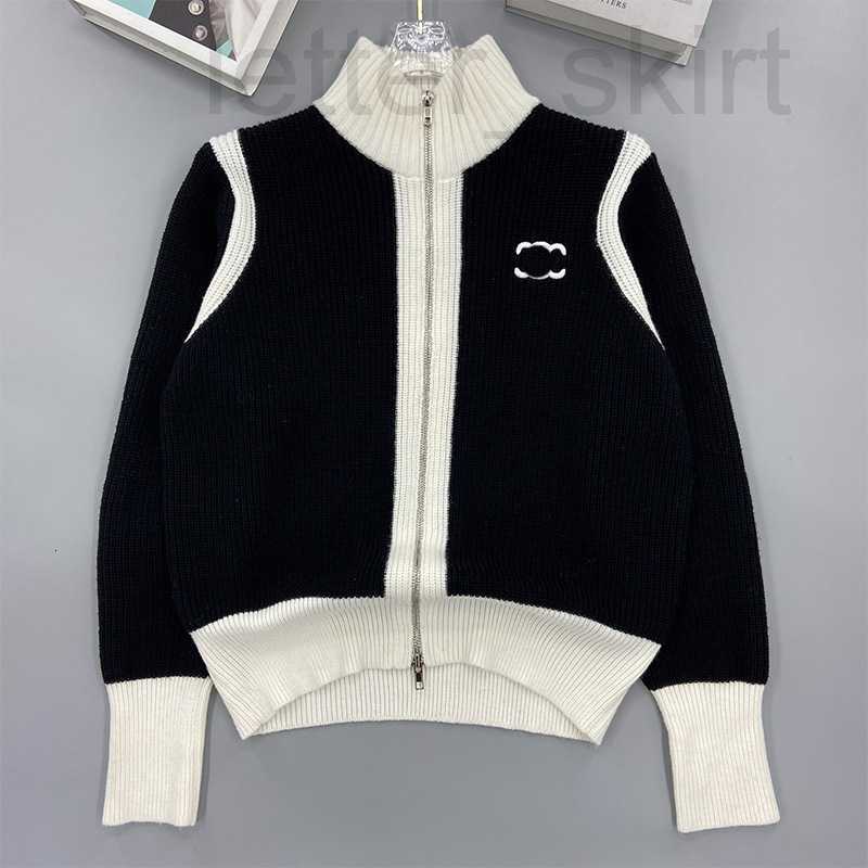

Two Piece Dress designer Knitted Long Sleeve Stand Collar Triumphal Arch Embroidery Zipper Cardigan Women's Coat 2022 Autumn and Winter New 99ZF, Black