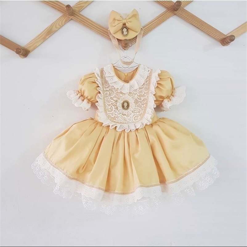 

Girl's Dresses 0-12Y Baby Girl Summer Yellow Vintage Spanish Princess Ball Gown Dress for Christmas Eid Causal 230413, Beige