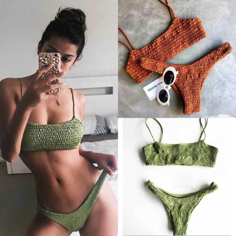 

2PCS Sexy Women Bandage Push-up Padded Bra Fold Bikini Set Swimsuit Triangle Swimwear Bathing, Yellow