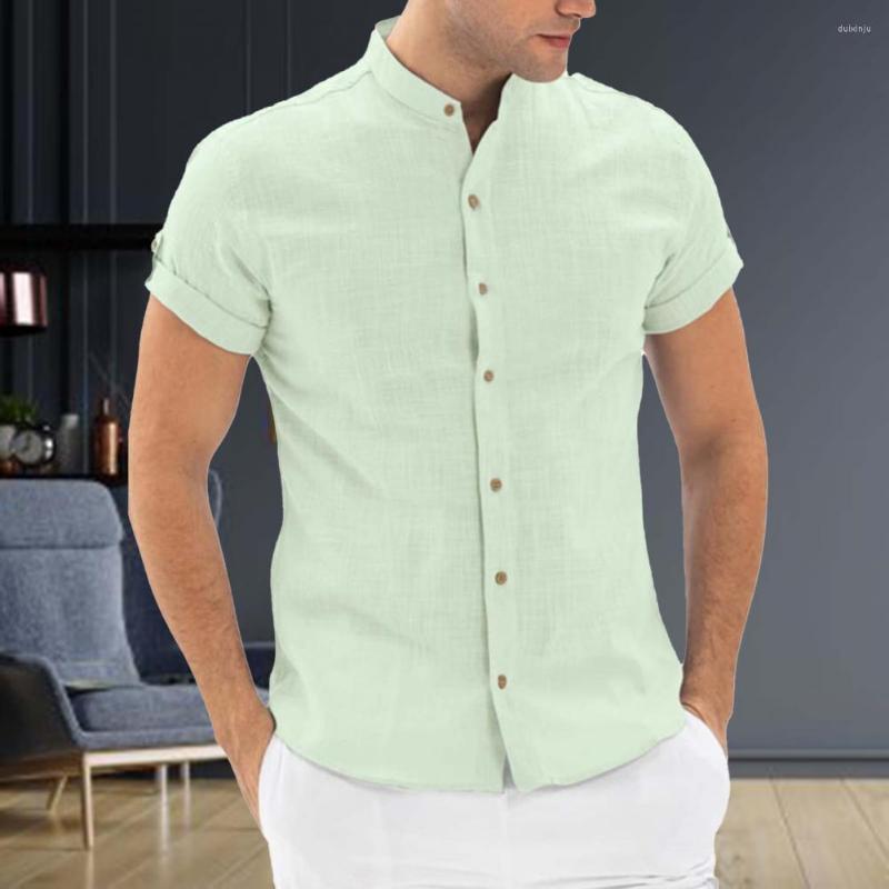 

Men' Casual Shirts Men Shirt Stand Collar Slim Fit Buttons Tops Placket Short Sleeves Cardigan Summer Clothing For Daitng, Light blue