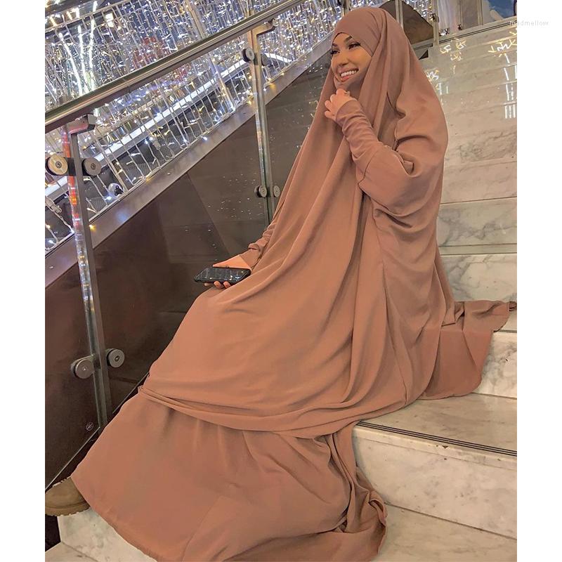 

Ethnic Clothing Ramadan 2Pcs Set Jilbab Muslim Prayer Garment Women Niqab Long Khimar Maxi Skirt Islamic Dubai Arab Modest Matching Abaya